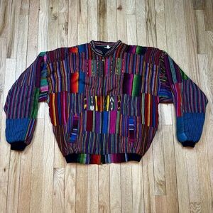 Vtg 80s 90s Serape Patchwork Bomber Jacket XL Ethnic Art Made In Guatemala